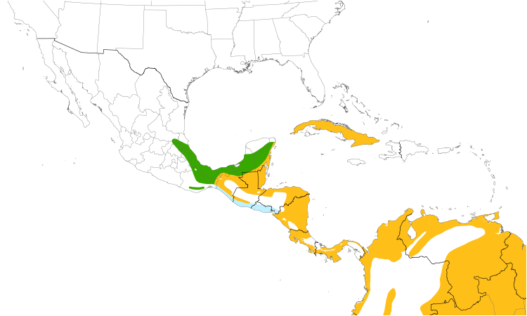 Range Map (Central): Red-legged Honeycreeper