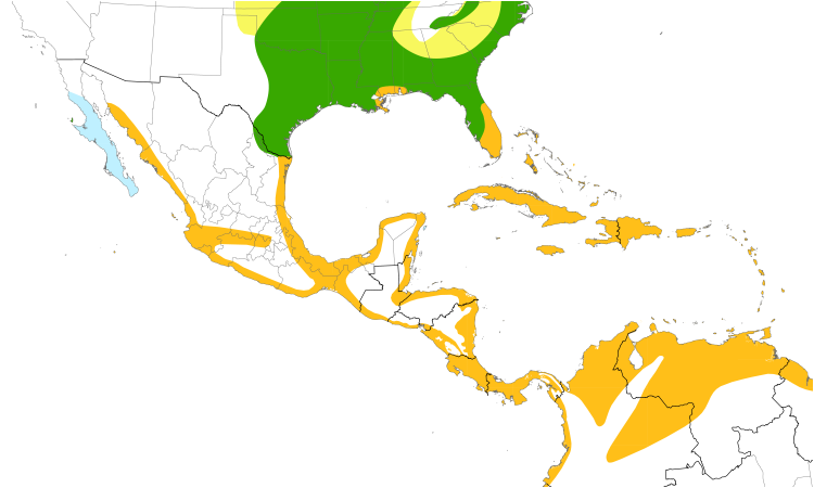 Range Map (Central): Yellow-crowned Night-Heron