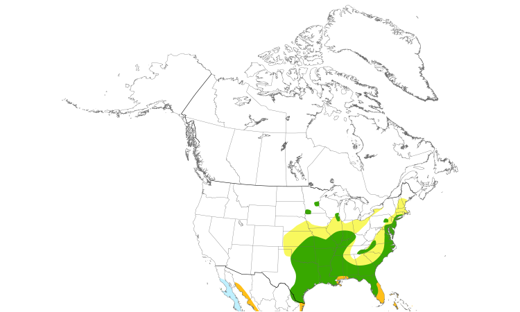 Range Map (North): Yellow-crowned Night-Heron