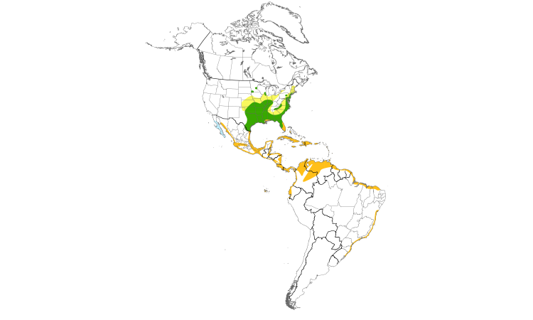 Range Map (Americas): Yellow-crowned Night-Heron