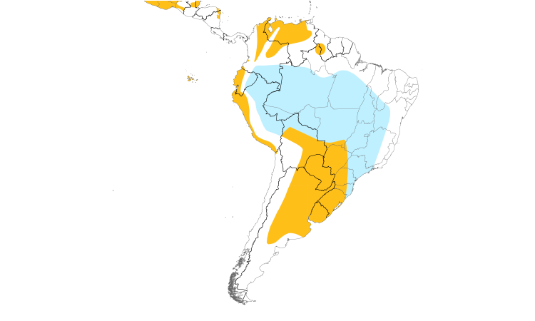 Range Map (South): Vermilion Flycatcher