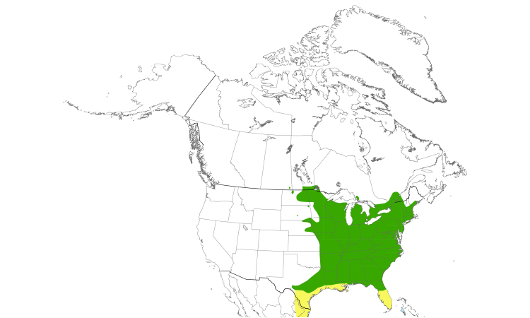 Range Map (North): Yellow-throated Vireo